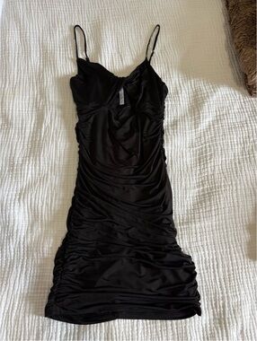 Lucy in the Sky Black Ruched Midi Dress